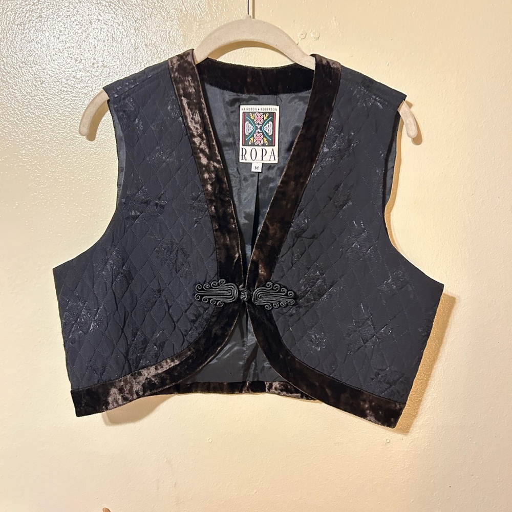 Black Quilted Vest with Velvet Trim